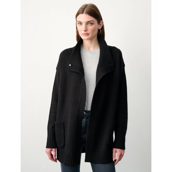 White + Warren Cozy Wool Blend Patch Pocket Cardigan Sweater Black Size Small - Picture 1 of 11
